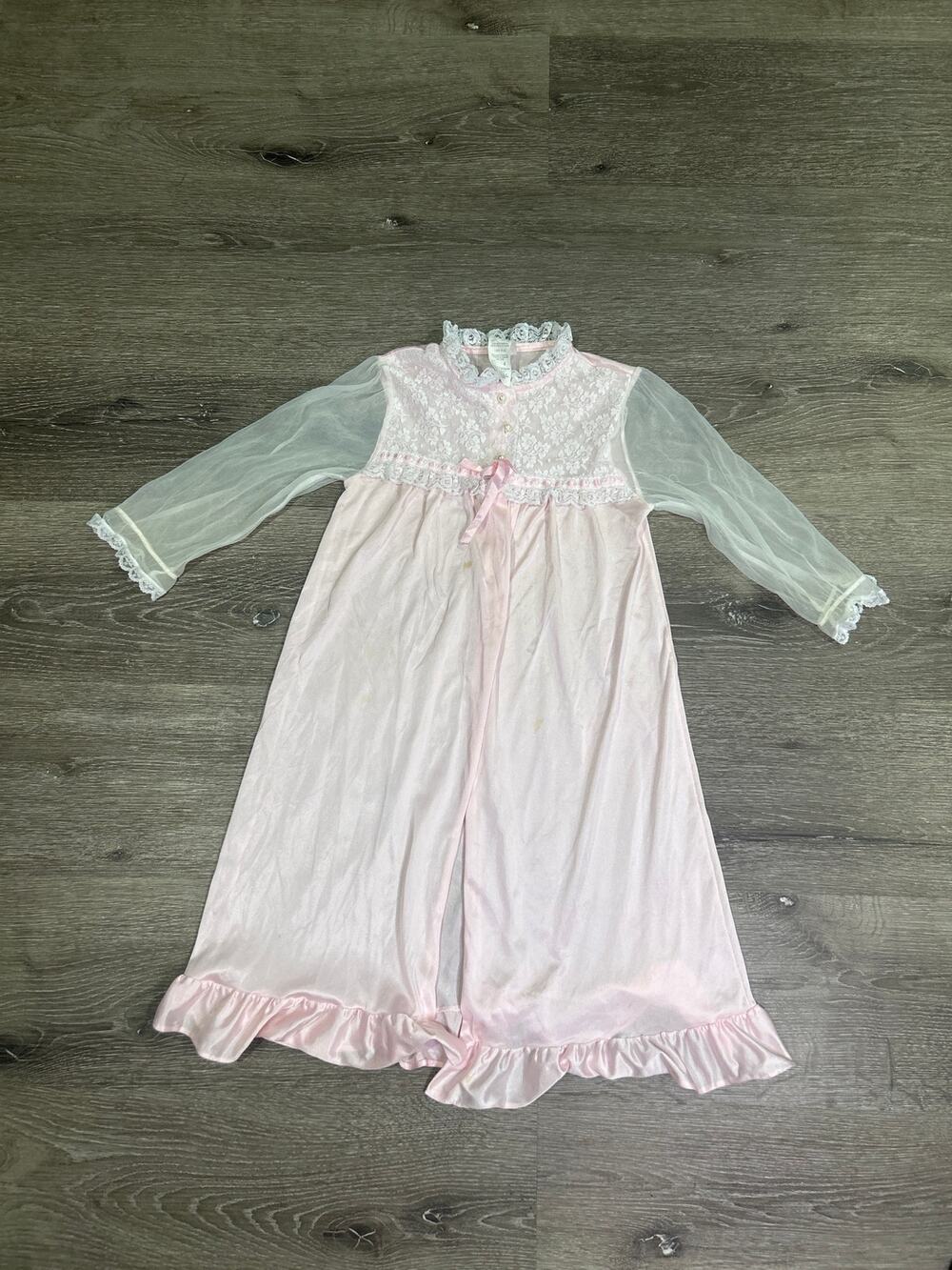 Vintage Her Majesty Girls Pink Peignoir Nightgown Size 4 Cottagecore TLC Repair